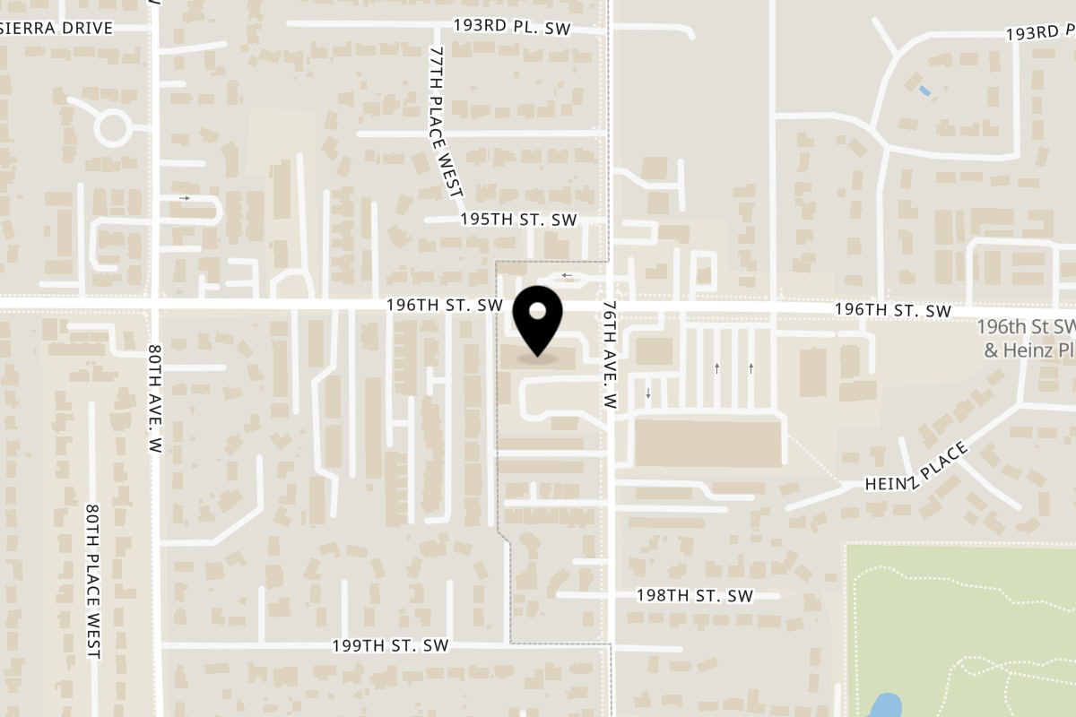 Map showing the location of One Stop Market & Greek Kouzina on 7600 196th St SW in Lynnwood